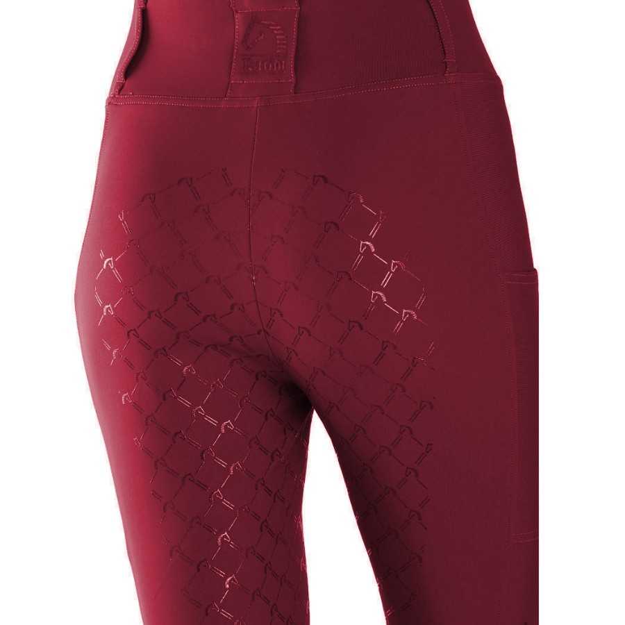 Leggings bordeaux de equitação com padrão de ferraduras e textura antiderrapante