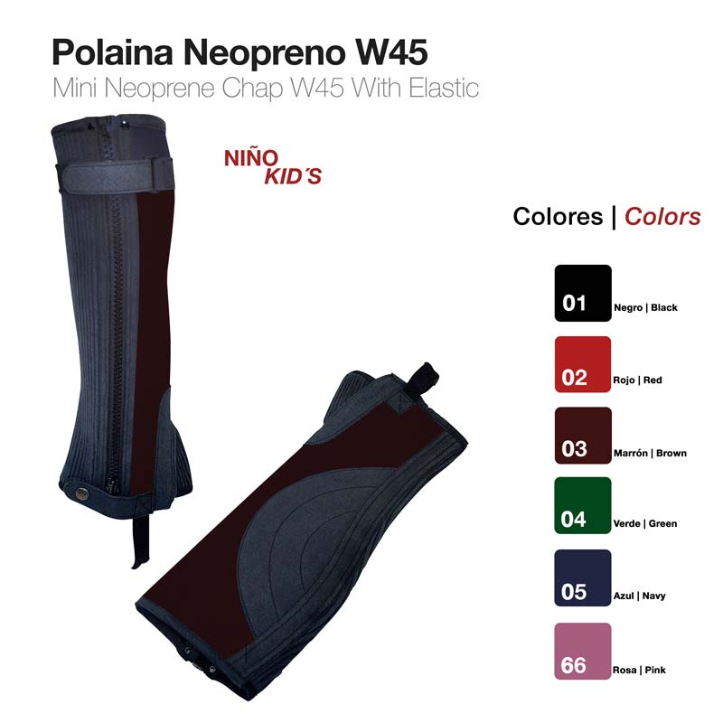 Polaina de neopreno W45 para crianças em várias cores com etiquetas numeradas