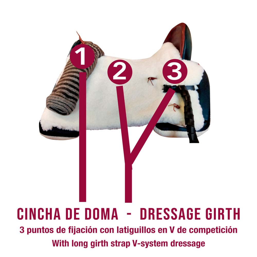 Sela de passeio branca com cintas de domar e etiquetas coloridas