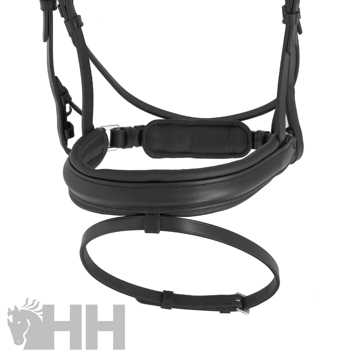 Cabresto de cavalo em couro preto com acolchoamento