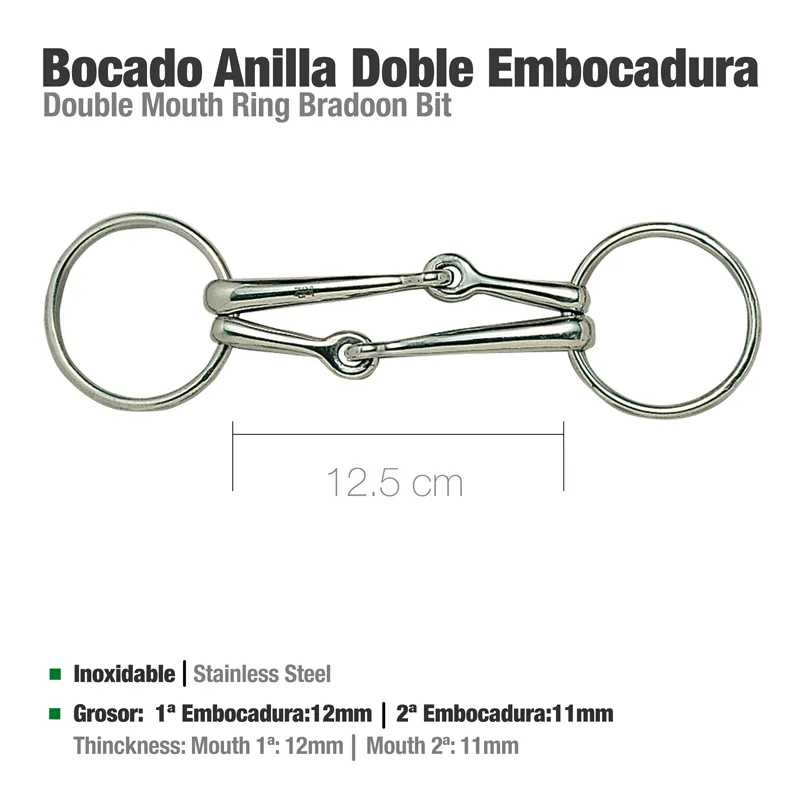 Bocado anilha dupla embocadura aço inoxidável 12,5 cm