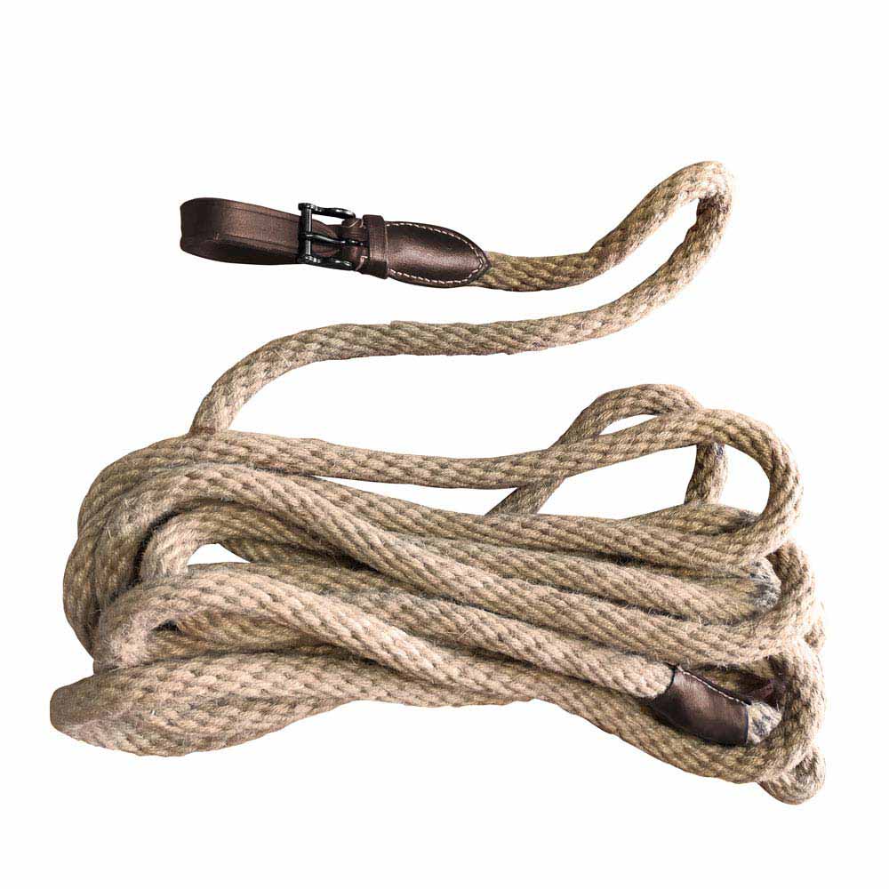 Corda trançada beige com extremidades de couro castanho e fivela preta