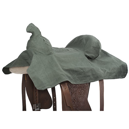 Capa cinzenta de tecido para proteção de sela de cavalo castanha