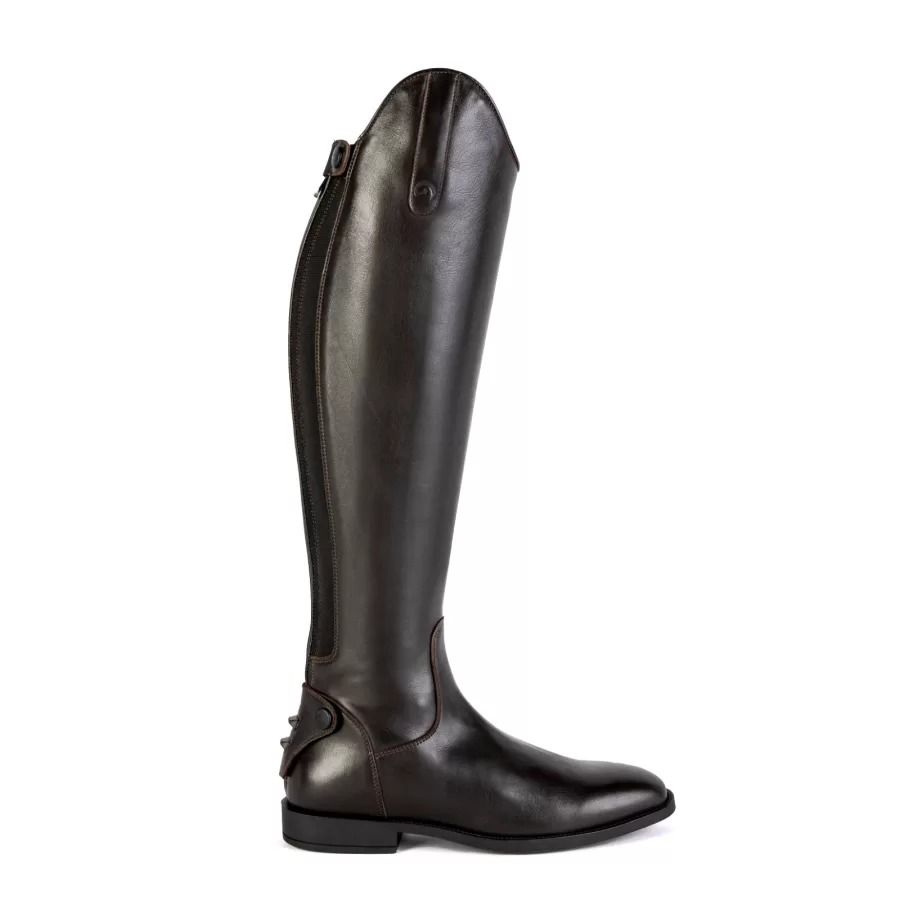 Bota alta de couro castanho escuro com fecho lateral