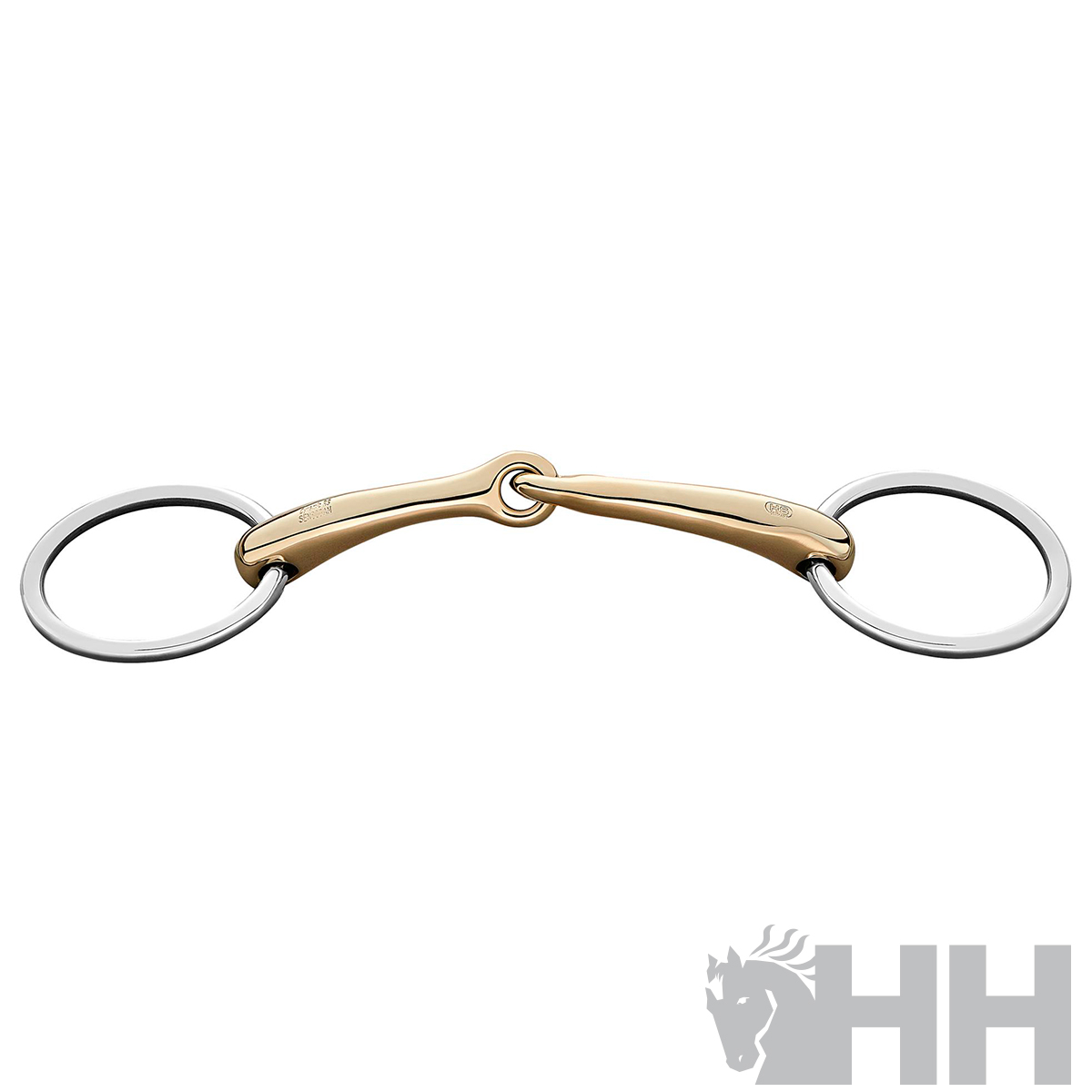 Bit de cavalo em metal com detalhes prateados e dourados