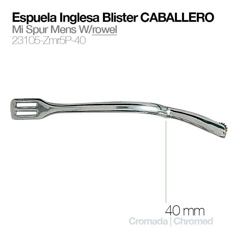 Espuela inglesa cromada para cavalheiro com 40 mm num fundo branco