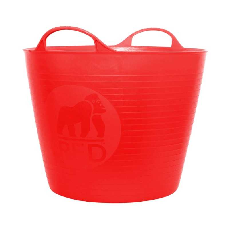 Balde vermelho de plástico com pegas e logótipo de gorila