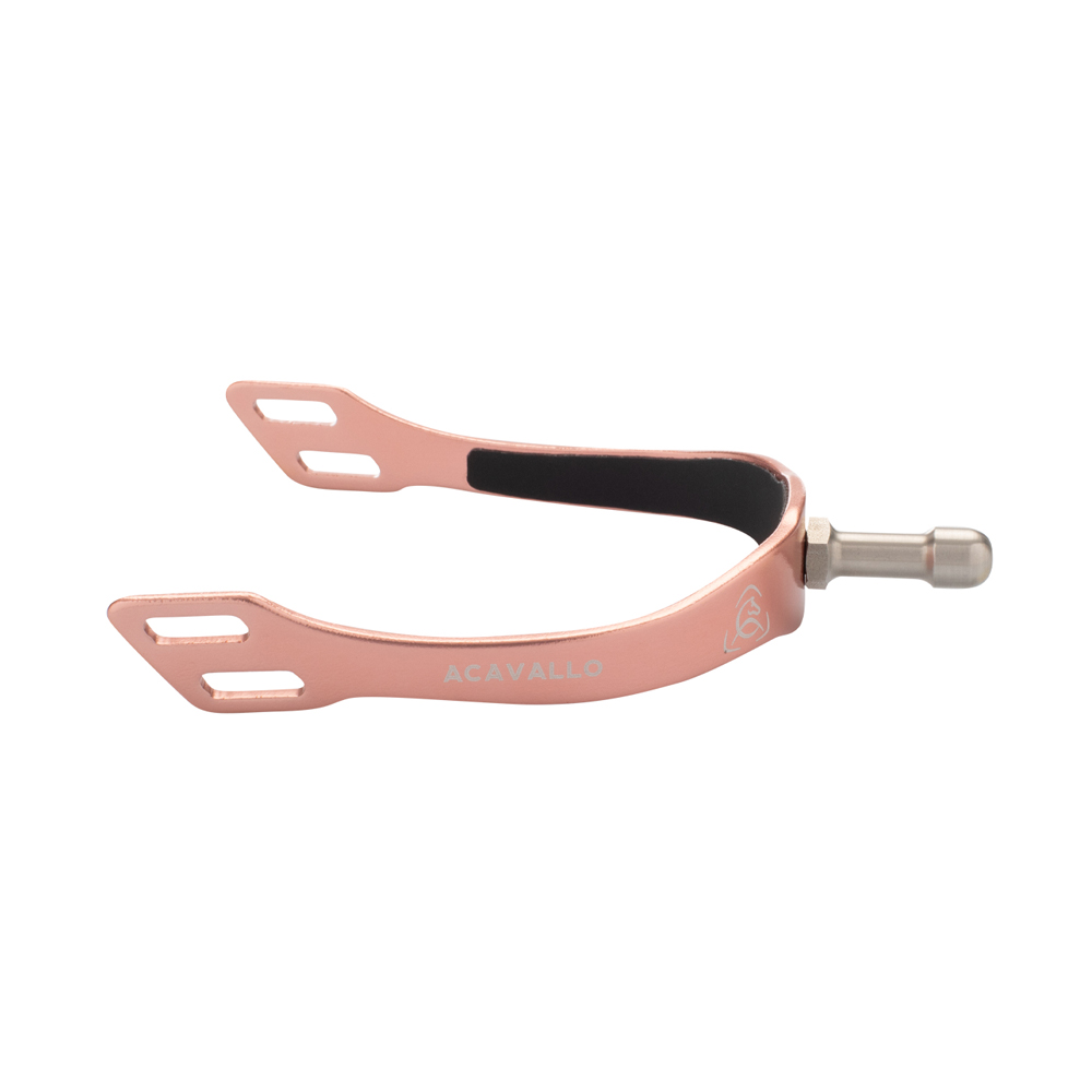 Espora de equitação rosa com inscrição ACAVALLO e detalhe preto