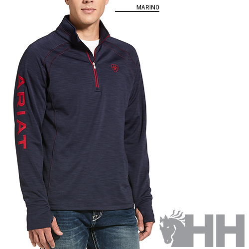 Sweatshirt azul marinho masculina com fecho e texto vermelho