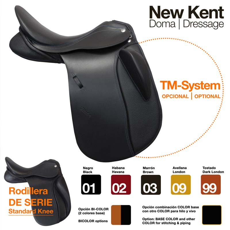 Sela de equitação de doma New Kent preto com opções de cores e sistema TM opcional.