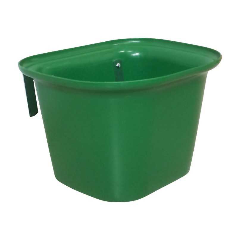 Recipiente quadrado verde em plástico com suporte lateral