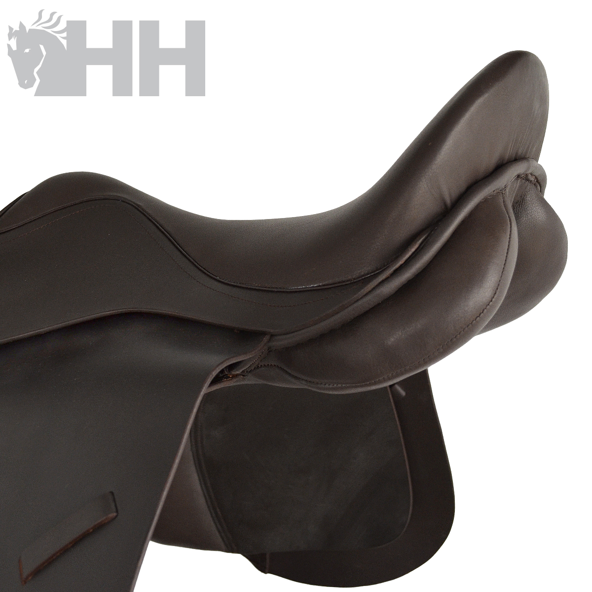 Selim de equitação castanho em pele com logo HH