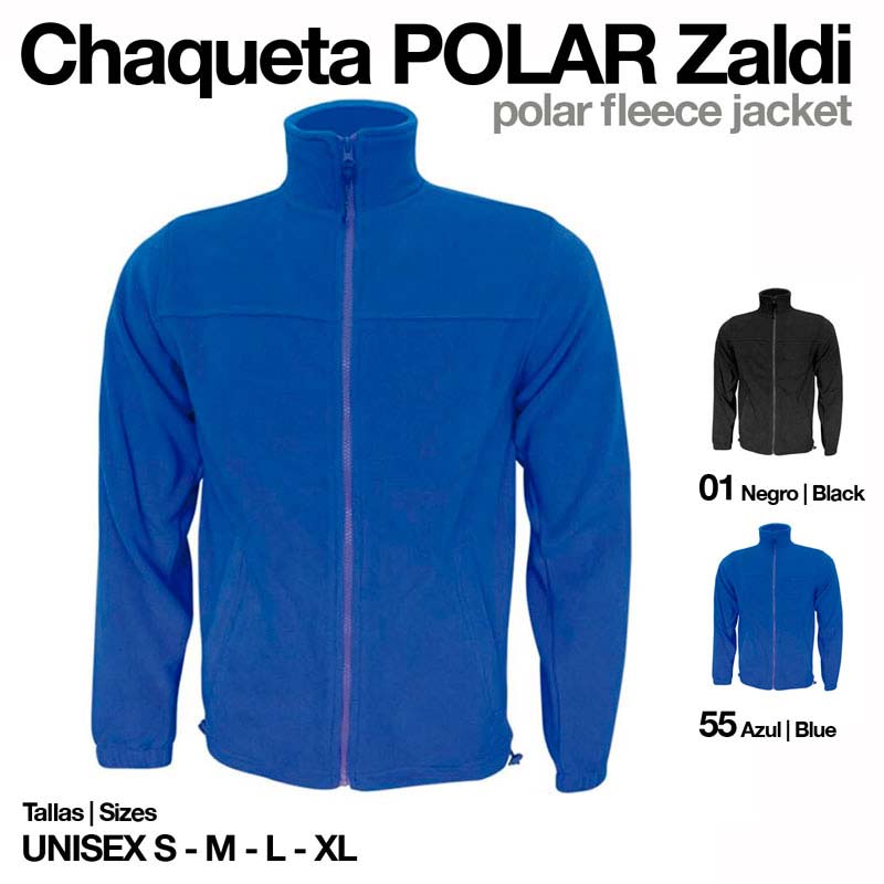Chaqueta polar azul Zaldi com fecho de correr frontal e opções de cores azul e preta