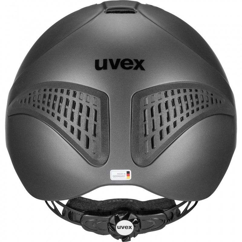 Capacete de bicicleta preto uvex com ventilação e fecho ajustável