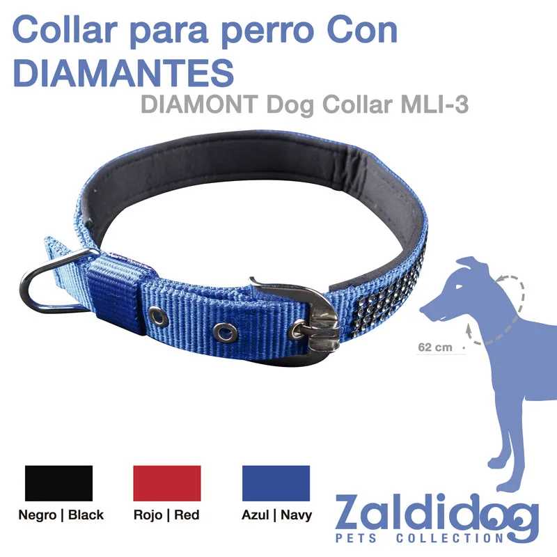 Coleira para cão azul com brilhantes e fivela metálica da Zaldi dog