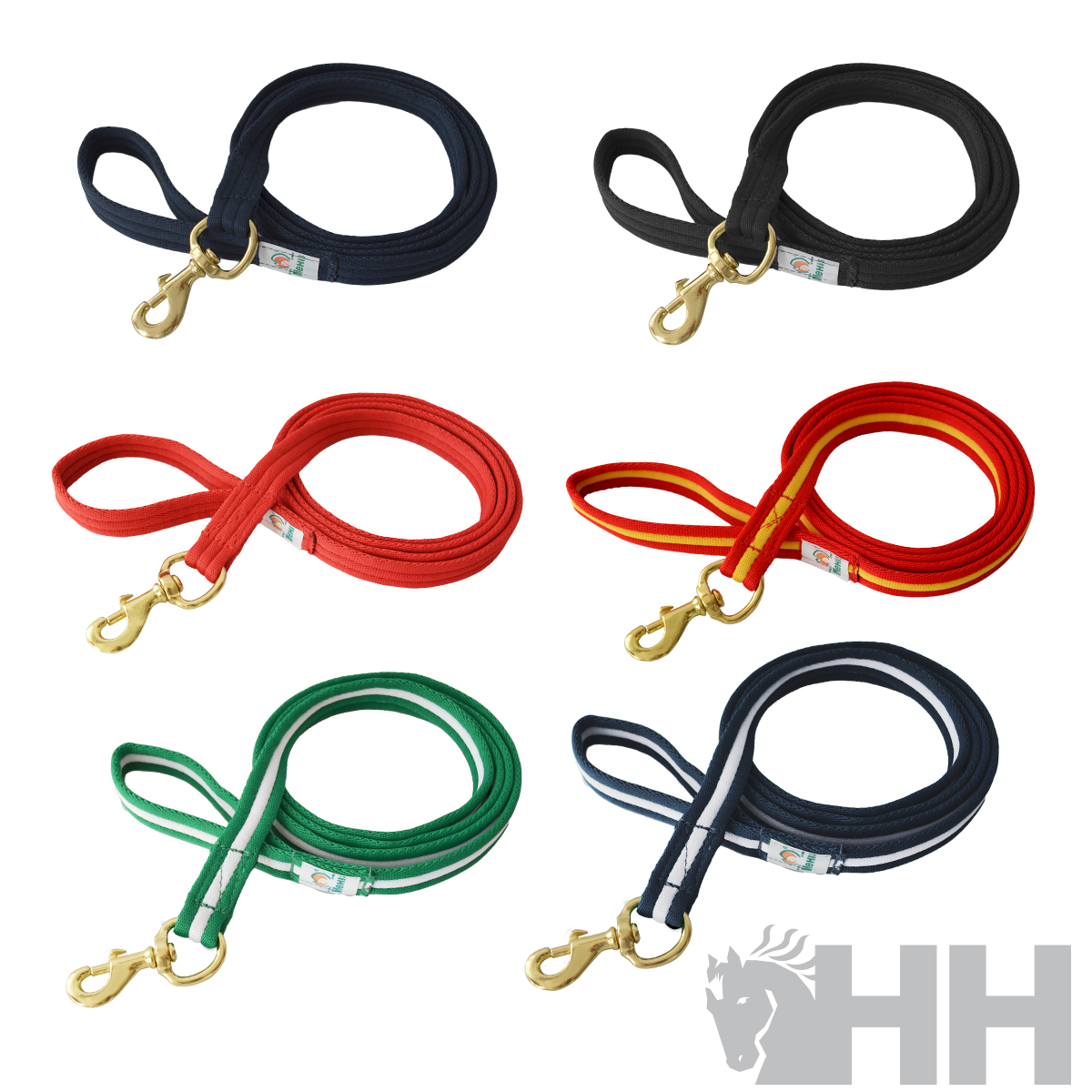 Seis trelas para cães de várias cores com mosquetão dourado