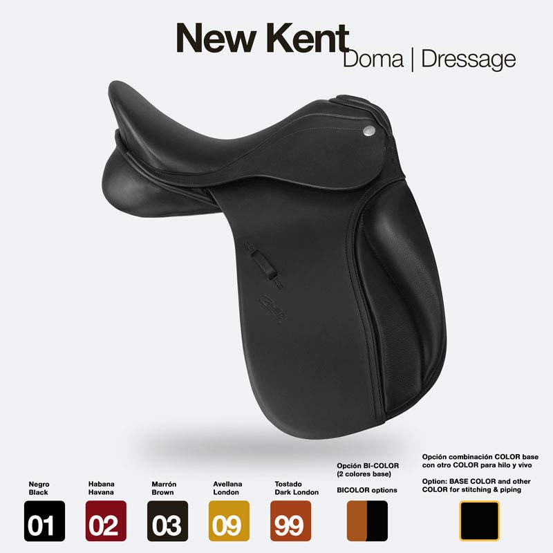 Sela preta para doma e dressage com texto New Kent Doma | Dressage