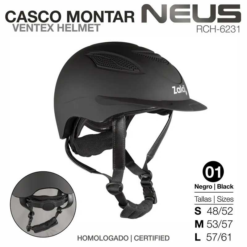 Capacete ventilado preto para montar com cinto ajustável e fivela