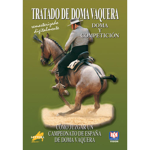 Capa de livro de doma vaquera com cavaleiro montando cavalo e texto