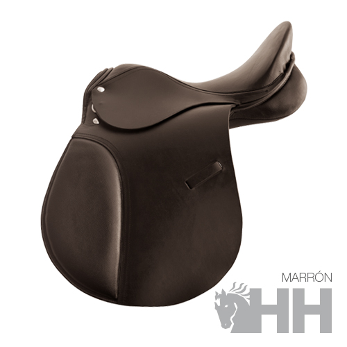 Sela de equitação castanha em couro com logotipo HH