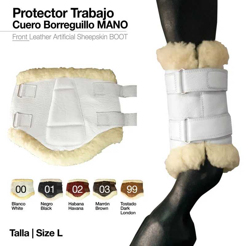 Proteção para trabalho em couro e pele de carneiro artificial branca com velcro, tamanho L