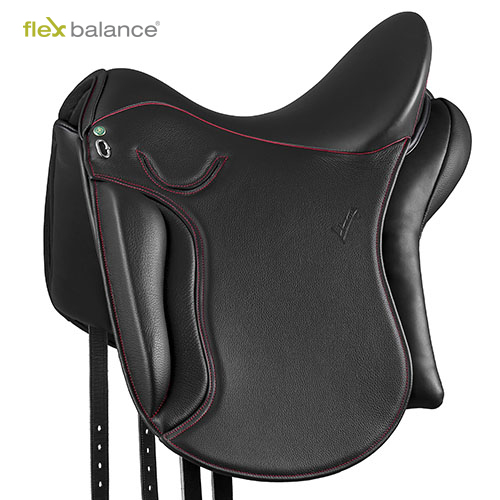 Sela preta de equitação em couro com costura vermelha