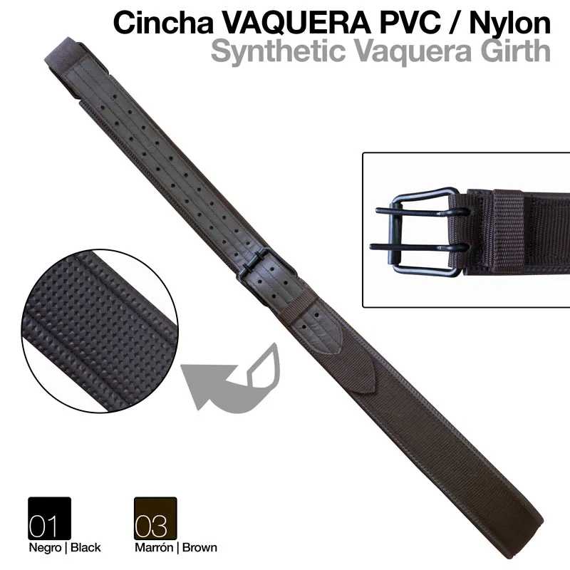 Cincha vaquera preta em PVC e nylon com fivela metálica preta