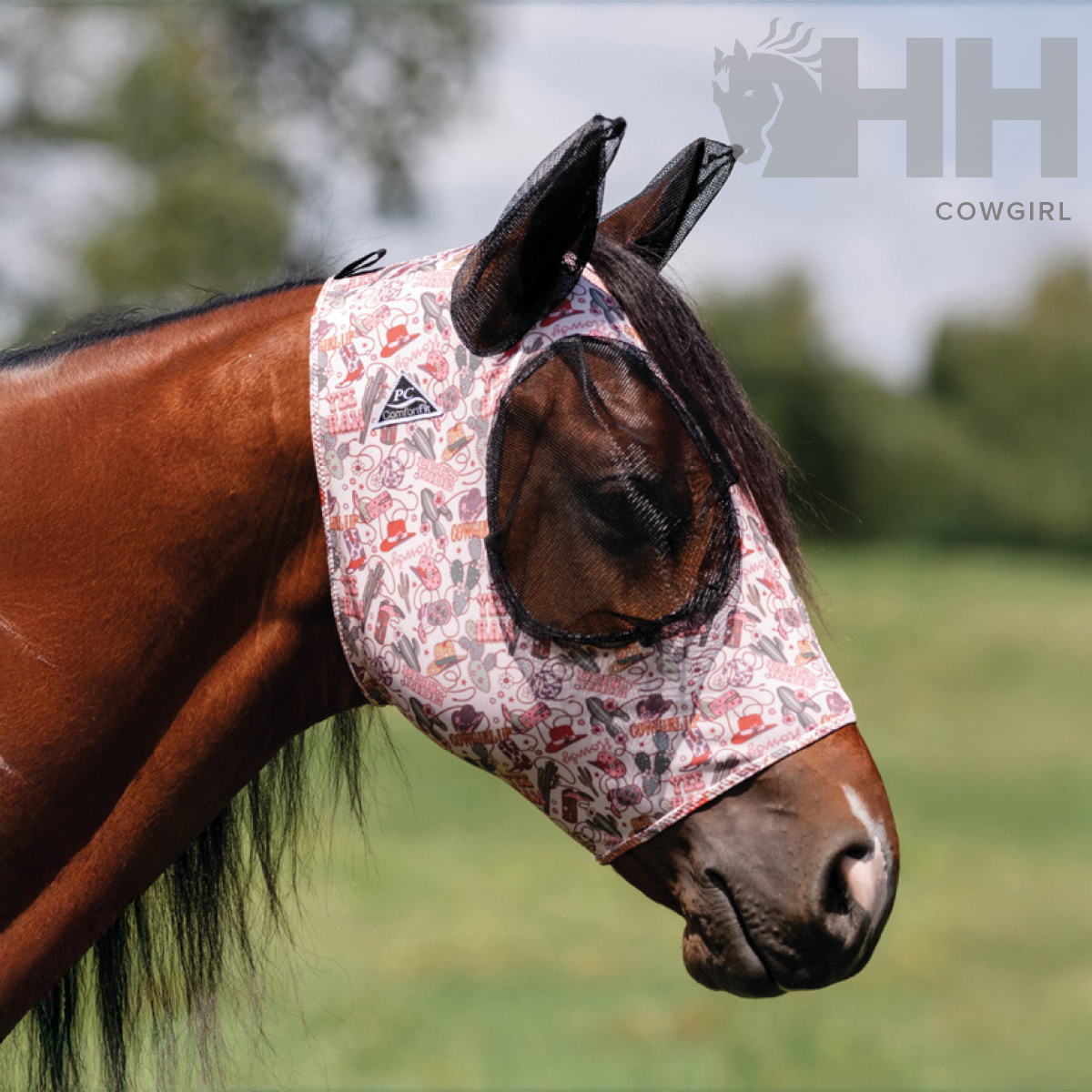 Máscara protetora estampada em cavalo com proteção nas orelhas