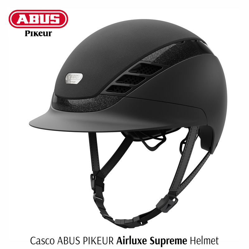 Capacete preto ABUS Pikeur Airluxe Supreme para equitação com alças ajustáveis
