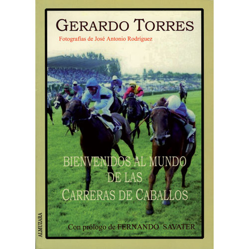 Capa de livro com fotografia de corrida de cavalos e textos em espanhol