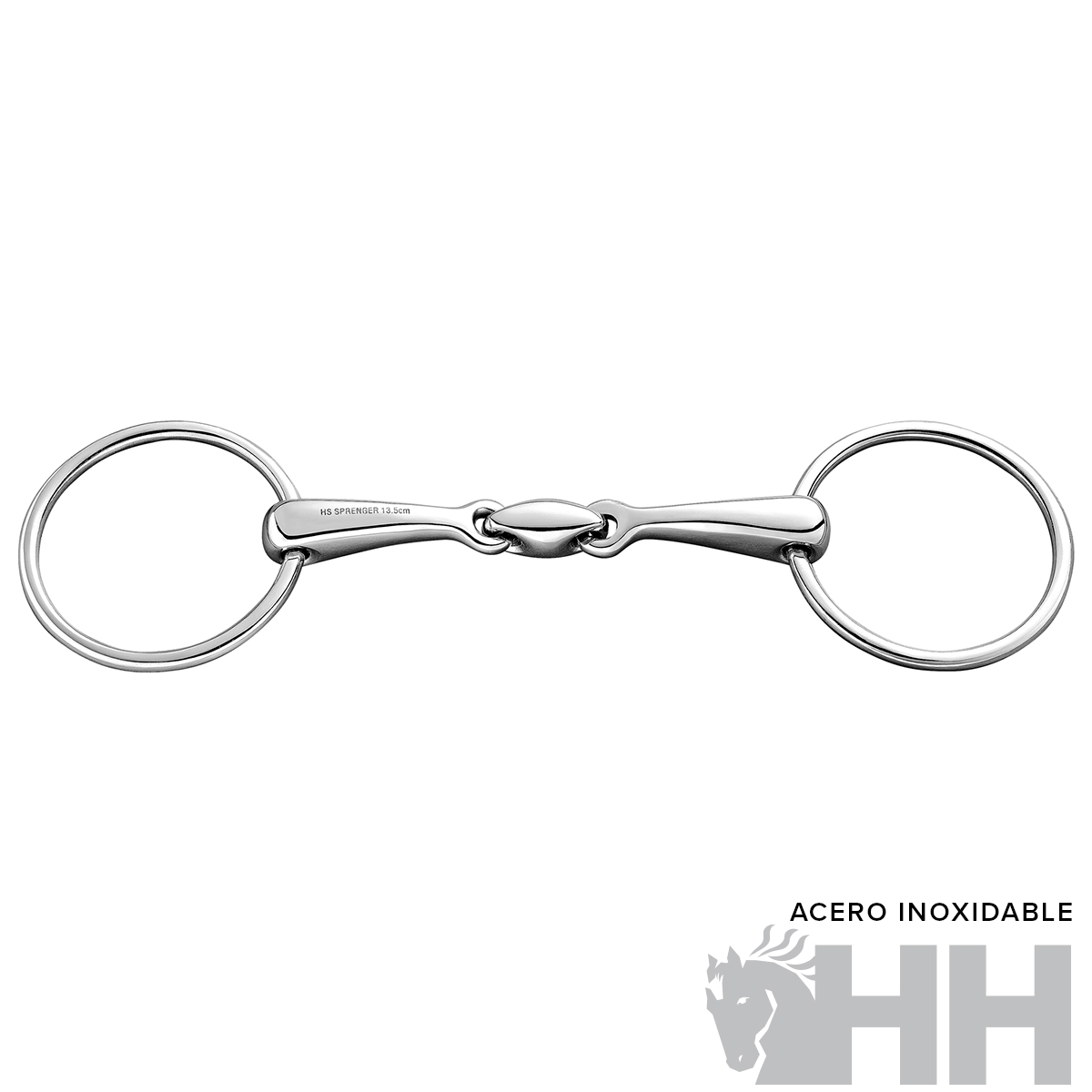 Freio metálico em aço inoxidável com argolas e elemento central articulado