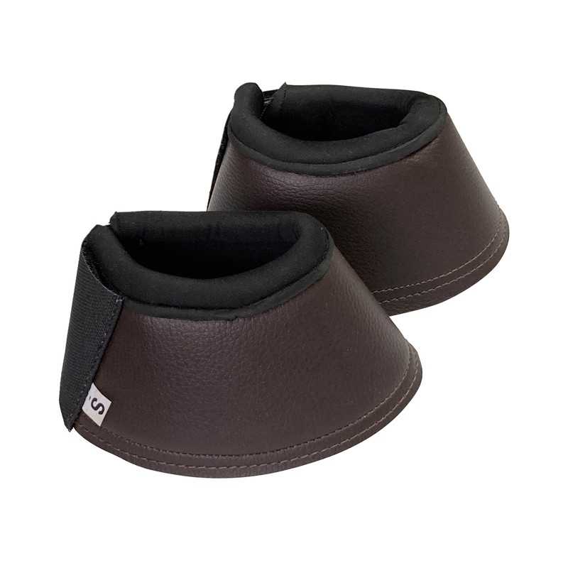 Protetores de tornozelo em couro castanho com interior preto e fecho em velcro