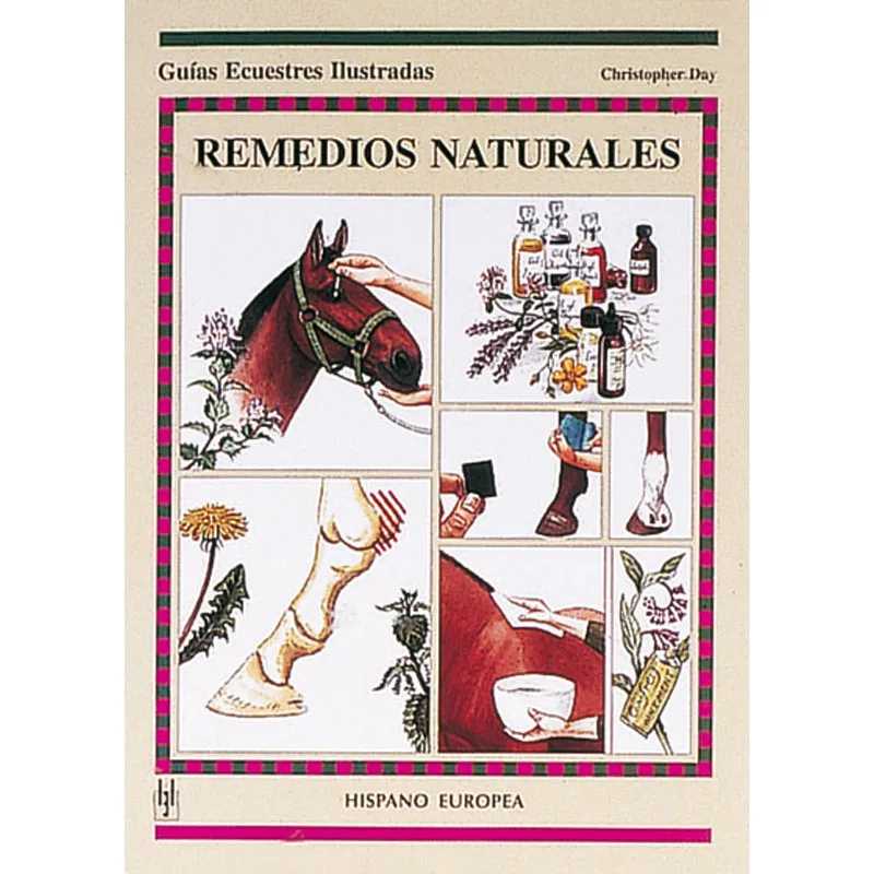 Capa do livro 'REMEDIOS NATURALES' com ilustrações de cavalo e plantas medicinais