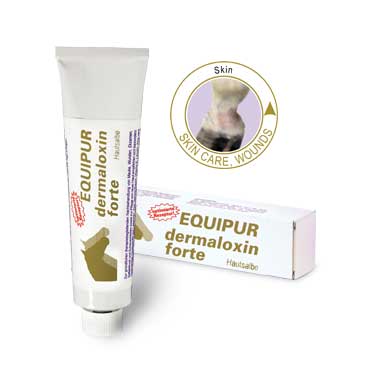 Tubo e caixa do creme Equipur dermaloxin forte para cuidados da pele e feridas