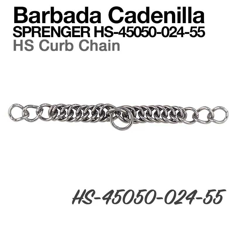 Barbada Cadenilla SPRINGER HS Curb Chain metal prateado com texto e código