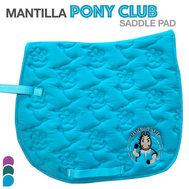 Manta azul turquesa para sela com padrão floral e bordado PONY CLUB