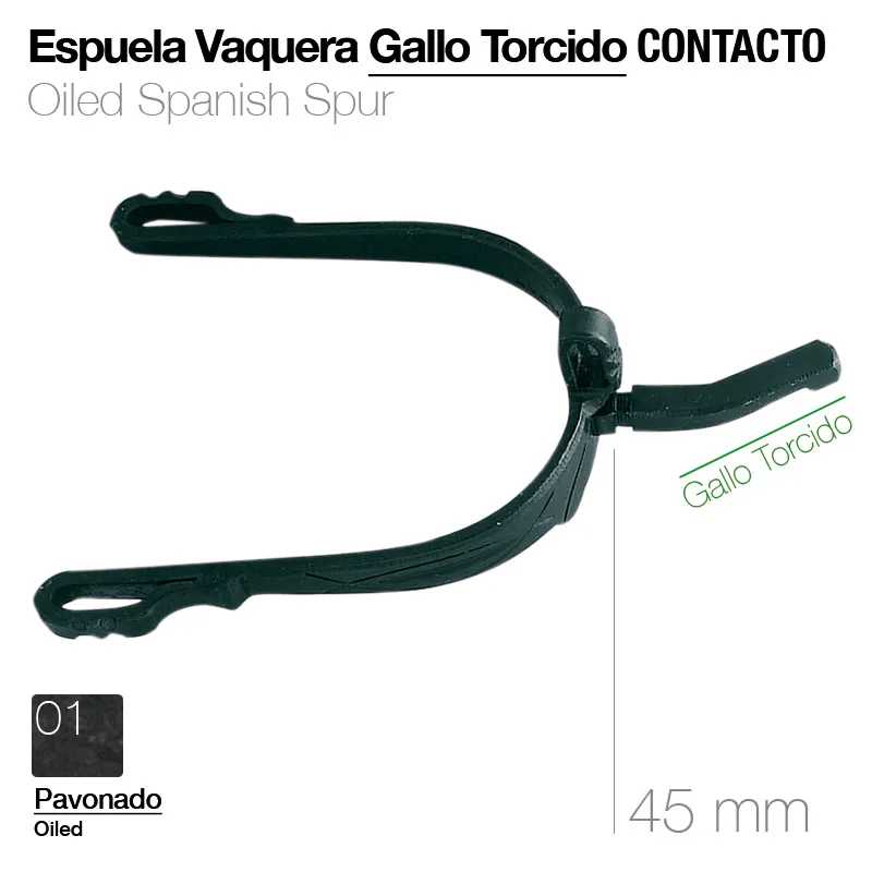 Espuela vaqueira Gallo Torcido em metal pavonado preto com ponta de 45 mm
