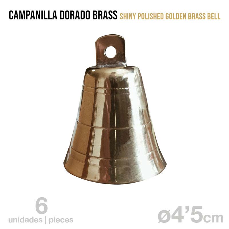 Campainha dourada de latão polido com topo para fixação