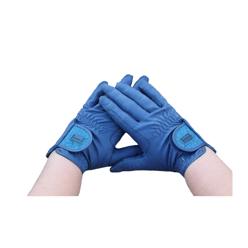 Par de luvas desportivas azuis com ajuste velcro no pulso