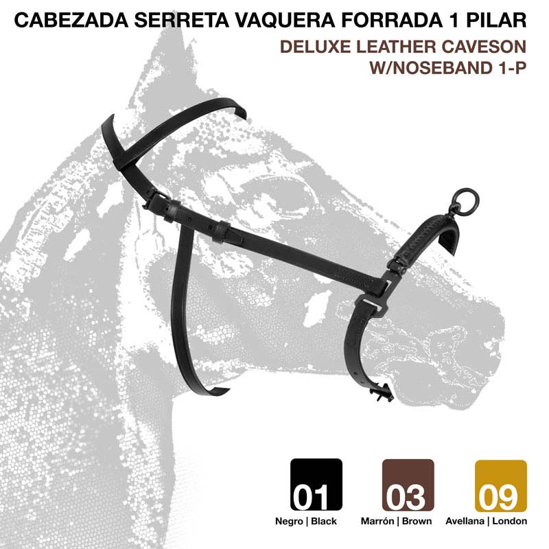 Cabeçada serreta vaquera forrada em couro preto para cavalo