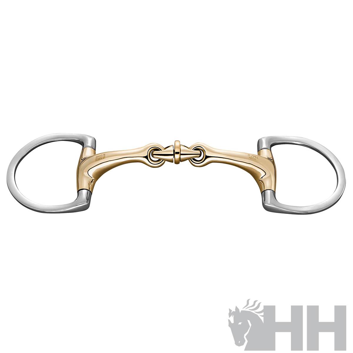 Freio metálico dourado e prateado para cavalo