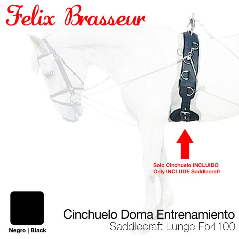 Cinchuelo preto para doma e treinamento com fivelas metálicas e argolas
