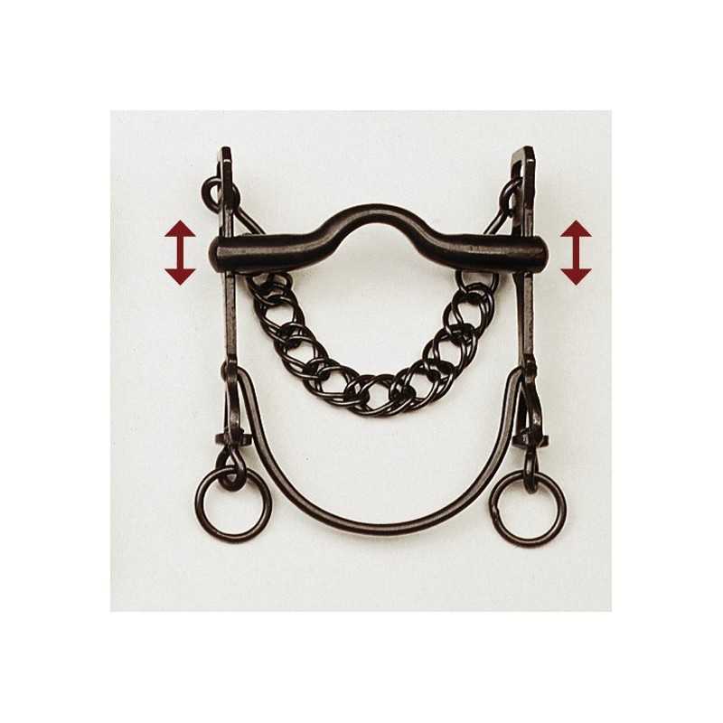 Freio de metal preto para equitação com corrente e argolas