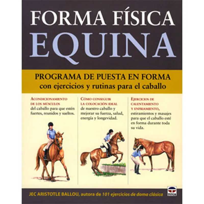 Capa de livro sobre exercícios para cavalos com texto em espanhol e ilustrações de cavalos