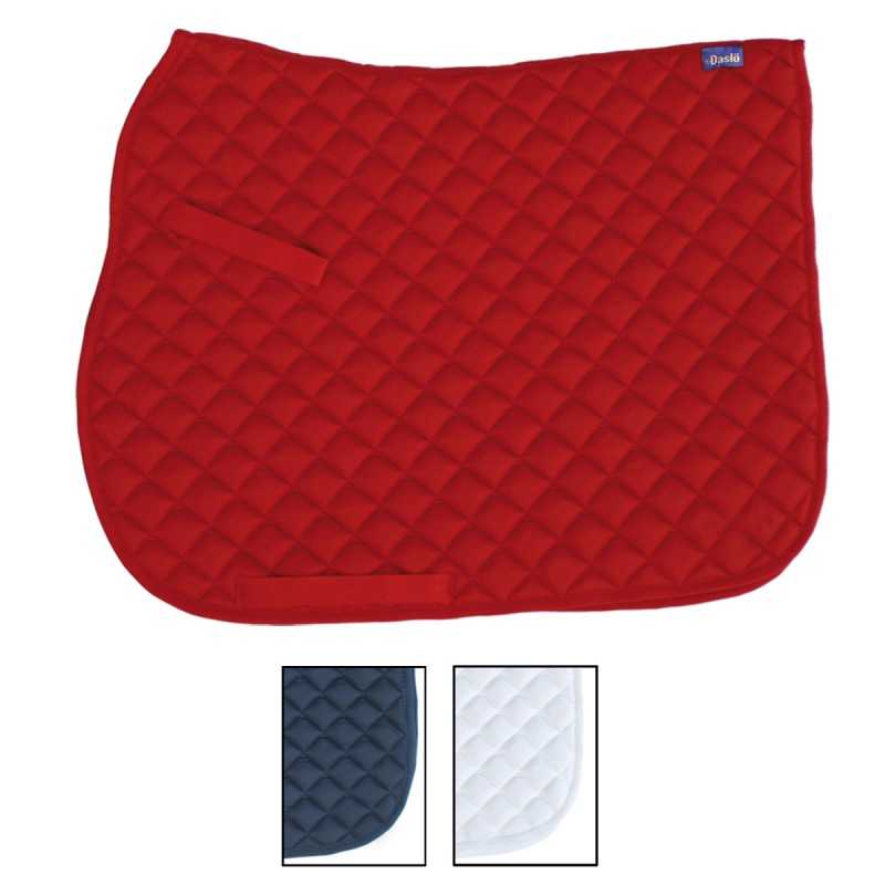 Mantilha para cavalo vermelha acolchoada com padrão de losangos e etiqueta QHP