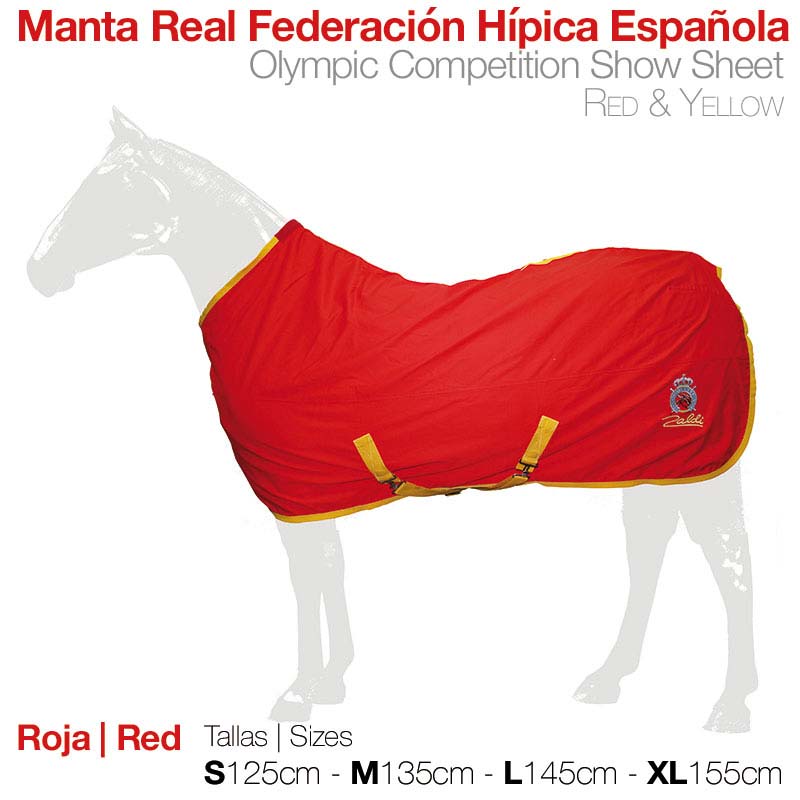 Manta vermelha com detalhes amarelos para cavalo, emblema da Real Federación Hípica Española, tamanho XL 155 cm