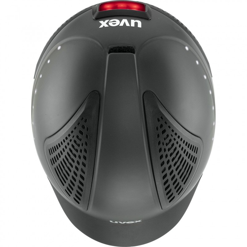 Capacete preto uvex com ventilação e luz vermelha