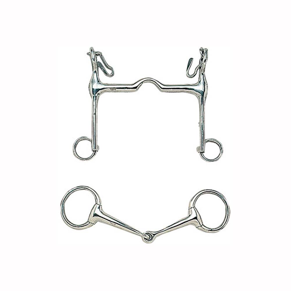 Duas embocaduras metálicas para equitação em fundo branco