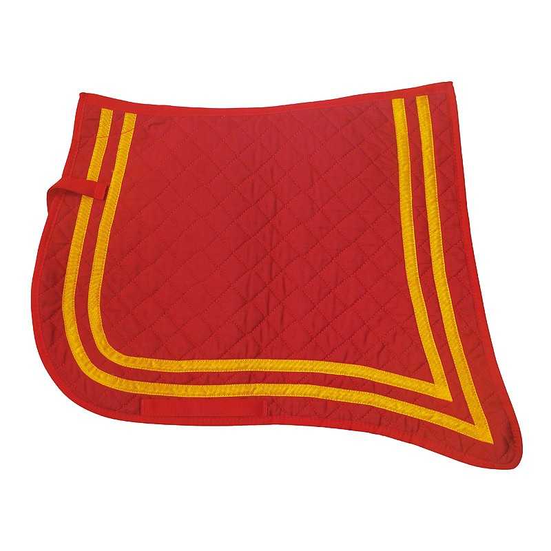 Manta de sela vermelha acolchoada com faixa amarela
