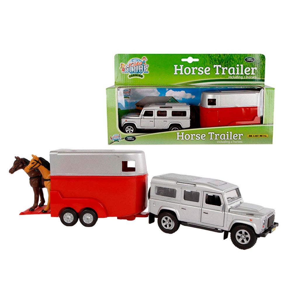 Carrinha de brincar com atrelado e cavalos em miniatura